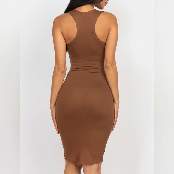 𝅺Brown Split Neck Tank Mini Dress - Picture 5 of 5